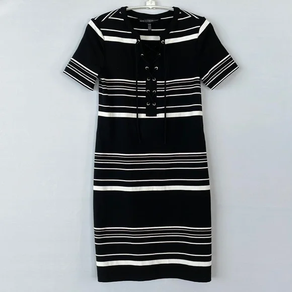 WHBM Short Sleeve Stripe Lace up Shift Dress Size XXS - Picture 13 of 14